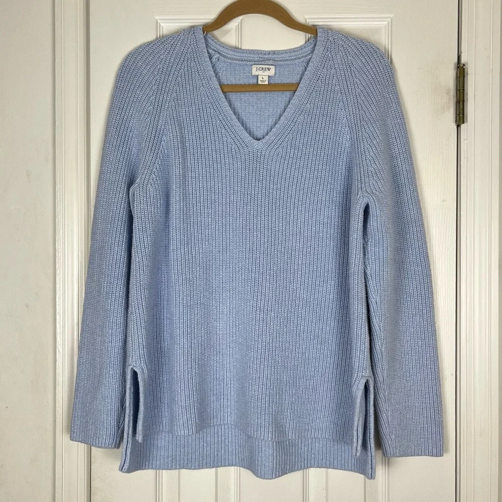 J. Crew Re-Imagined V-Neck Ribbed Tunic Sweater Sz L Light Blue